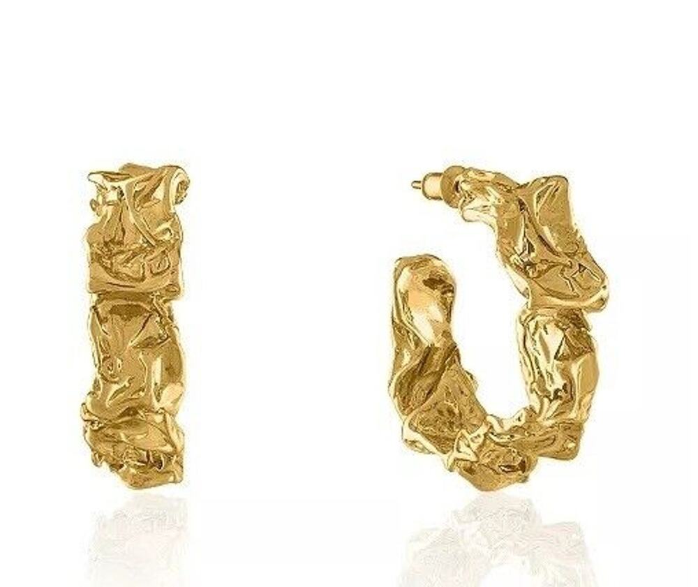 Oma The Label Oslo Hammered Hoop Earrings 18K Gold Plated Handmade Boho Textured